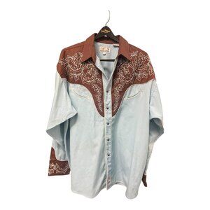 Pan Handle Slim Western Cowboy Shirt Pearl Snap 1960's Size XL